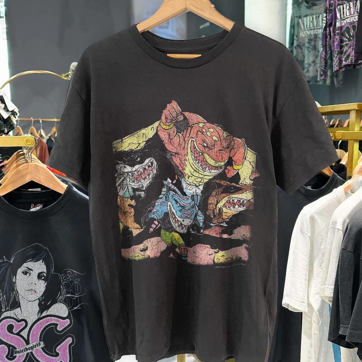 1995 Street Sharks Washed T-Shirt Black M L