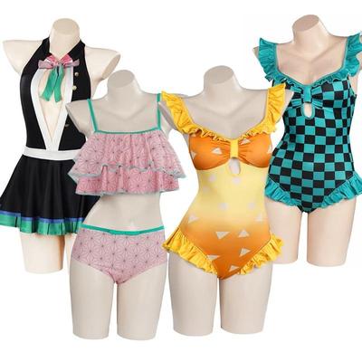 Demon Slayer Cosplay Costume Kimetsu No Yaiba Kamado Tanjirou Jumpsuit Bathing Suit Swimsuit Women Girls Beach Swimwear Dress