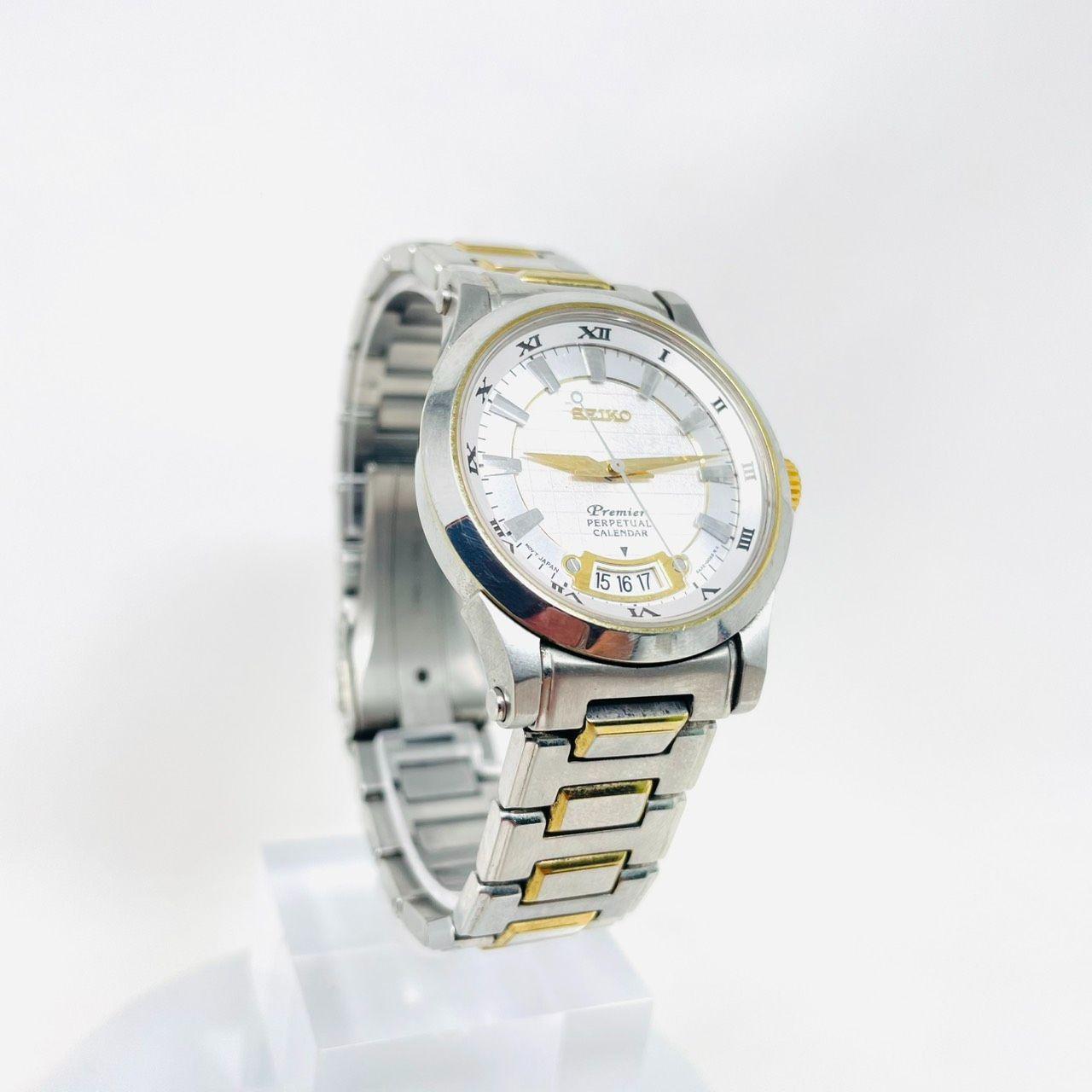 Used [Rare item] SEIKO Premier Perpetual Calendar 6A32-00A0 Men s Watch Quartz Real Estate Silver x Gold