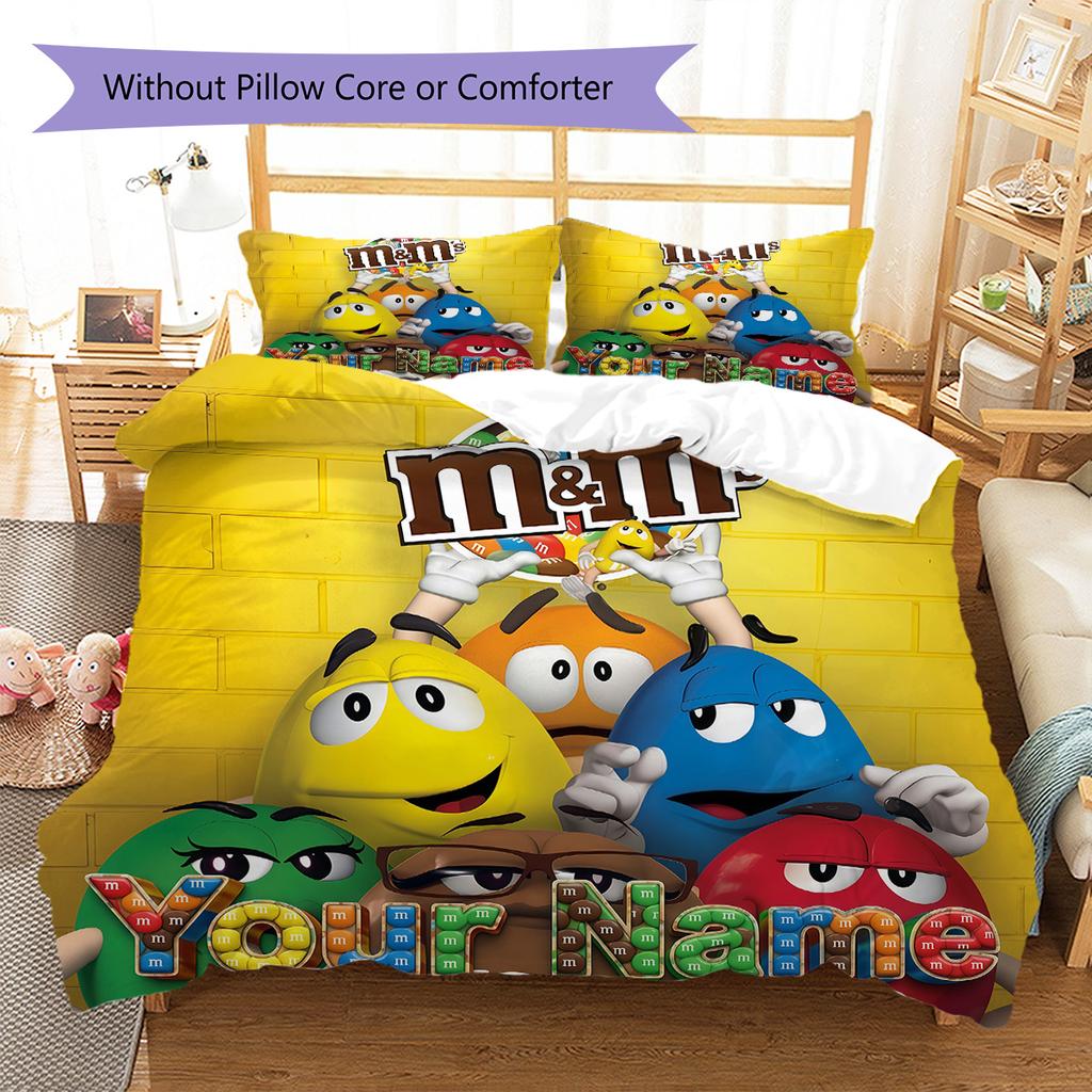 Custom Name M&M's Sweet Fun Bedding,Quilt Set Quilt Cover Pillowcase Home Birthday Gift (1 * duvet cover + 2 * pillowcase, without core)