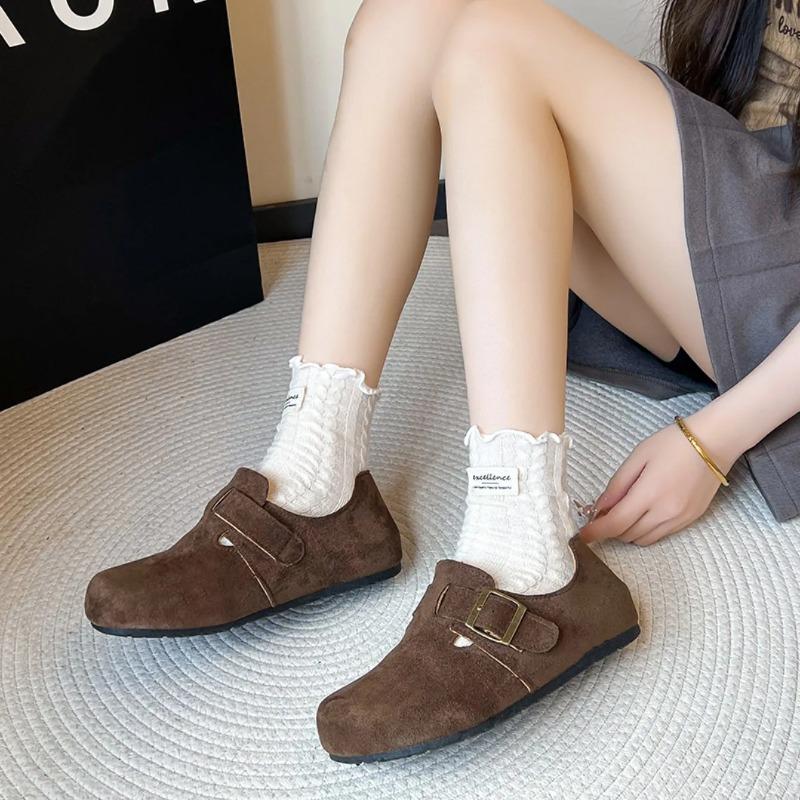Women Buckle Casual Flats Shoes New Style Height Sneakers Fashionable Deep Mouth Belt Buckle Casual Loafers  De Mujer