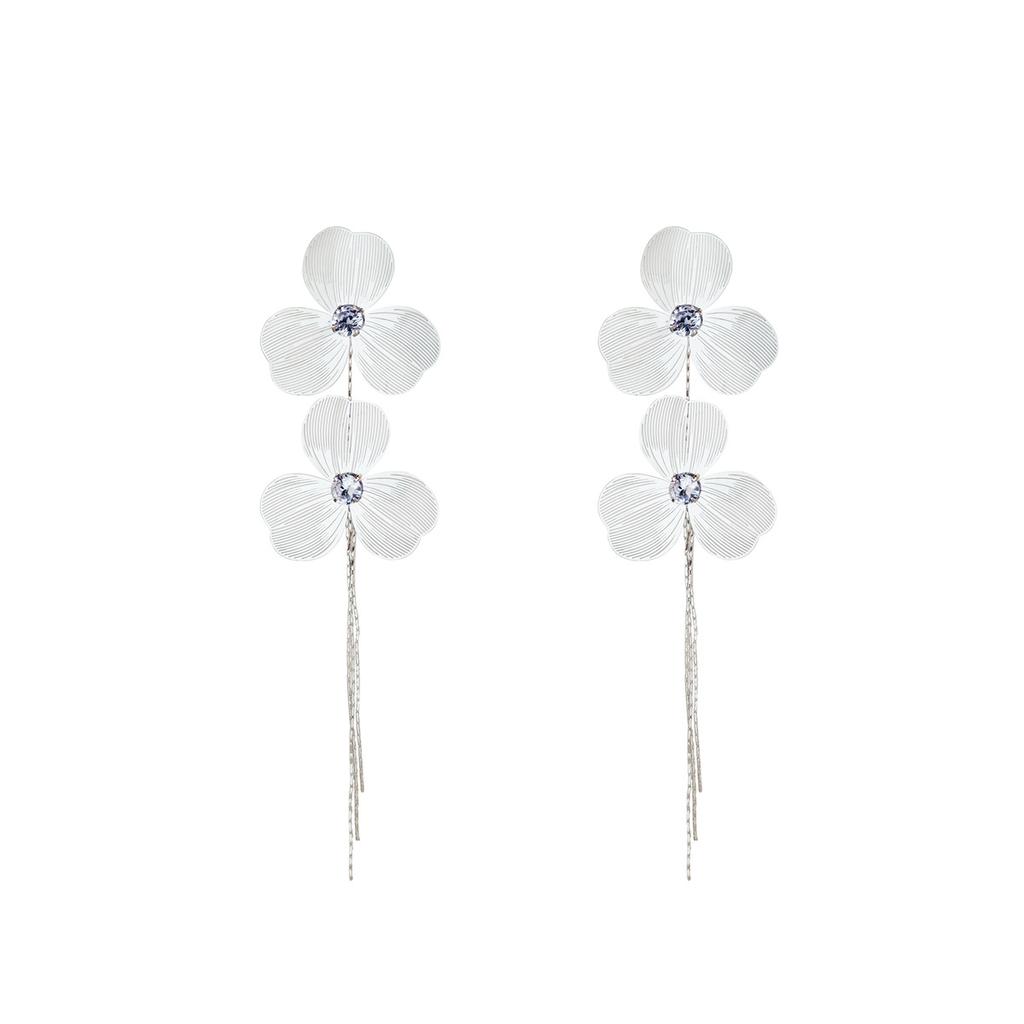 Übertriebene Personalisierte Blumenohrringe, Einfache Und Kalte Ausführung, Exquisite Mit Diamanten Besetzte Lange Fransenohrringe