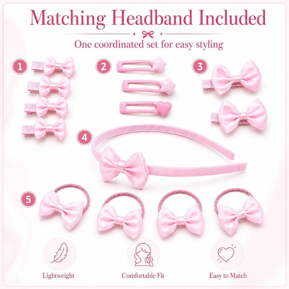 15Pcs/Set Lightweight Bow Hair Accessories Set Colorful Bow Hair Ties New Bow Headband Girls Gifts