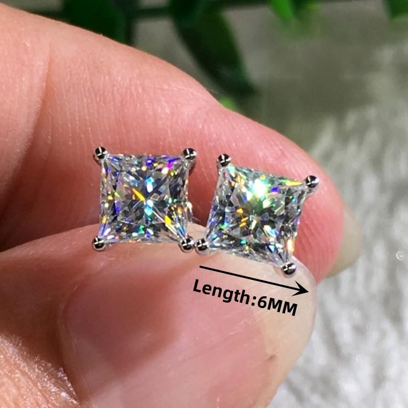 Minimalism 5/6/8MM Rainbow CZ Stone Sqaure Stud Earrings for Women Dainty Copper Color Stackable Ear Bone Studs Girls Jewelry