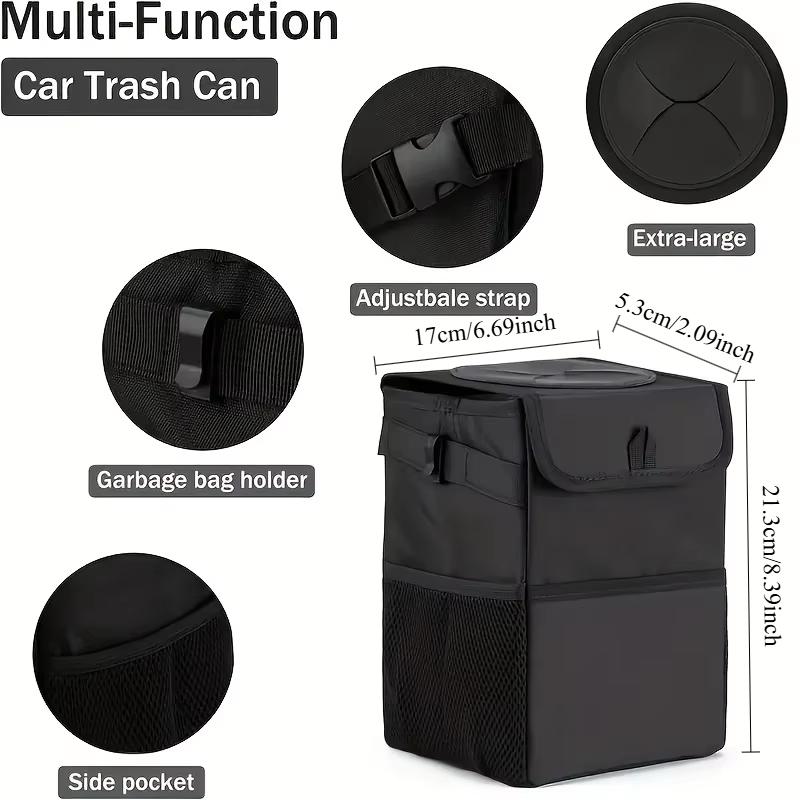 Car Trash Can with Lid and Storage Pockets , 100% Leak‑Proof, Waterproof, Multipurpose Organizer