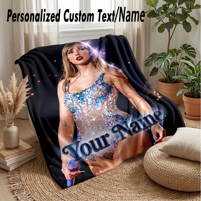 Taylor Swift Custom Flannel Throw Blanket Print Your Name Text Soft Warm Blanket Holiday Present