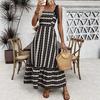 Foreign Trade Amazon Cross-border Spring and Summer 2025 Striped Patchwork Suspender Pendulum Dress High Waist Fresh and Sweet