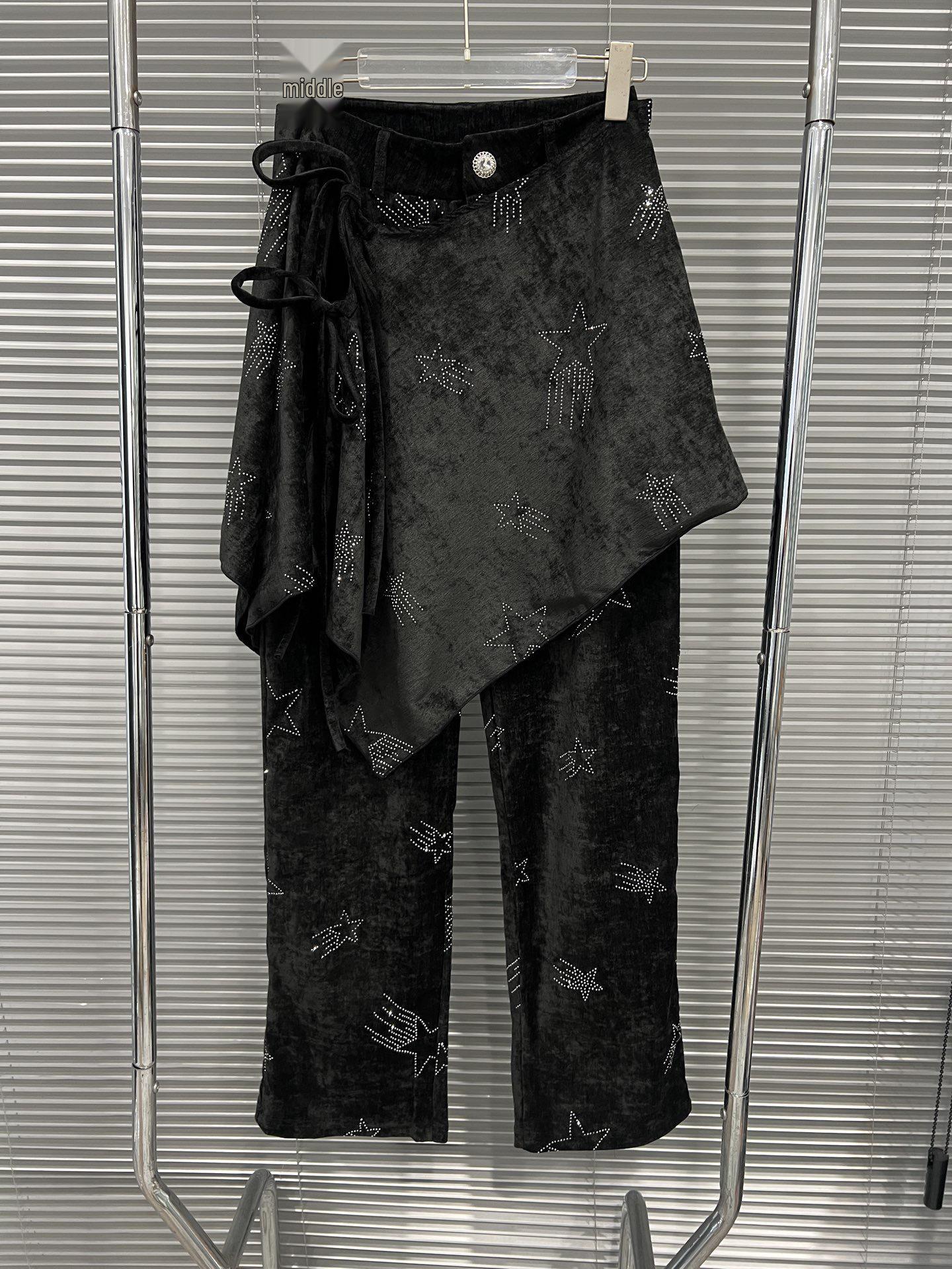 Autumn/Winter 2025 Retro Velvet Rhinestone Lace-Up Irregular Skirt Pants Small чёрный