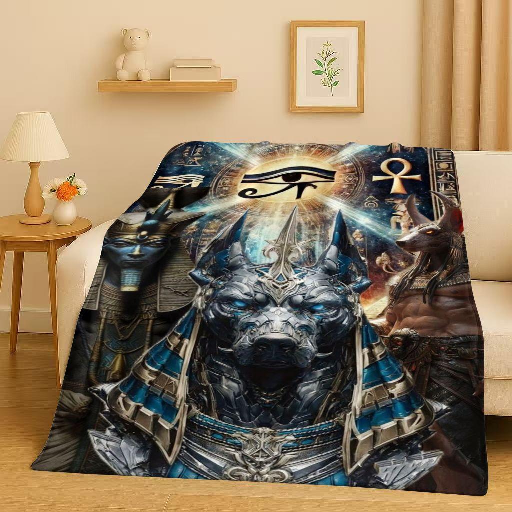 Toter Gott Anubis Pharao Altes Ägypten Mythologie Cartoon Flanelldecke, Ultraweiche Plüschdecke für Zuhause Schlafzimmer Bett Sofa Abdeckung