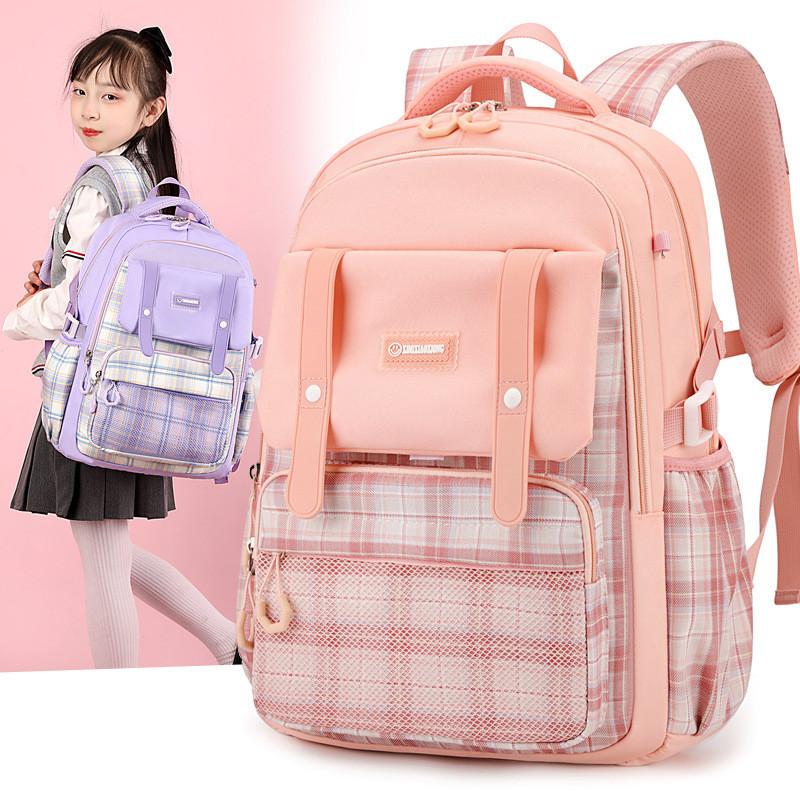 Stylish And Durable 2024 Girls School Backpack For Grades 2 To 6 With Cute Checkered Pattern