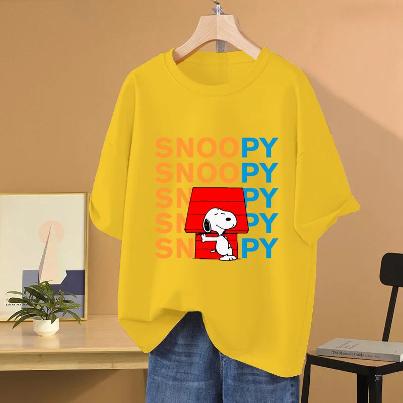 Snoopy Cartoon Anime Women T-shirt Summer Short Sleeve Cotton Men Women Tee Shirts Tops Fashion Couple Clothes Top