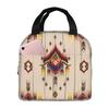 Ikat Pattern Embroidery Abstract For Design Insulated Lunch Bag for Women Children Portable Food Boxes Thermal Lunch Box Tote