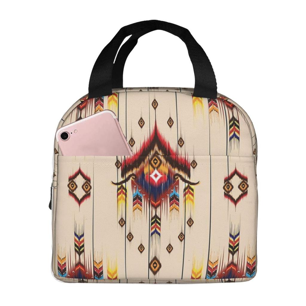 Ikat Pattern Embroidery Abstract For Design Insulated Lunch Bag for Women Children Portable Food Boxes Thermal Lunch Box Tote