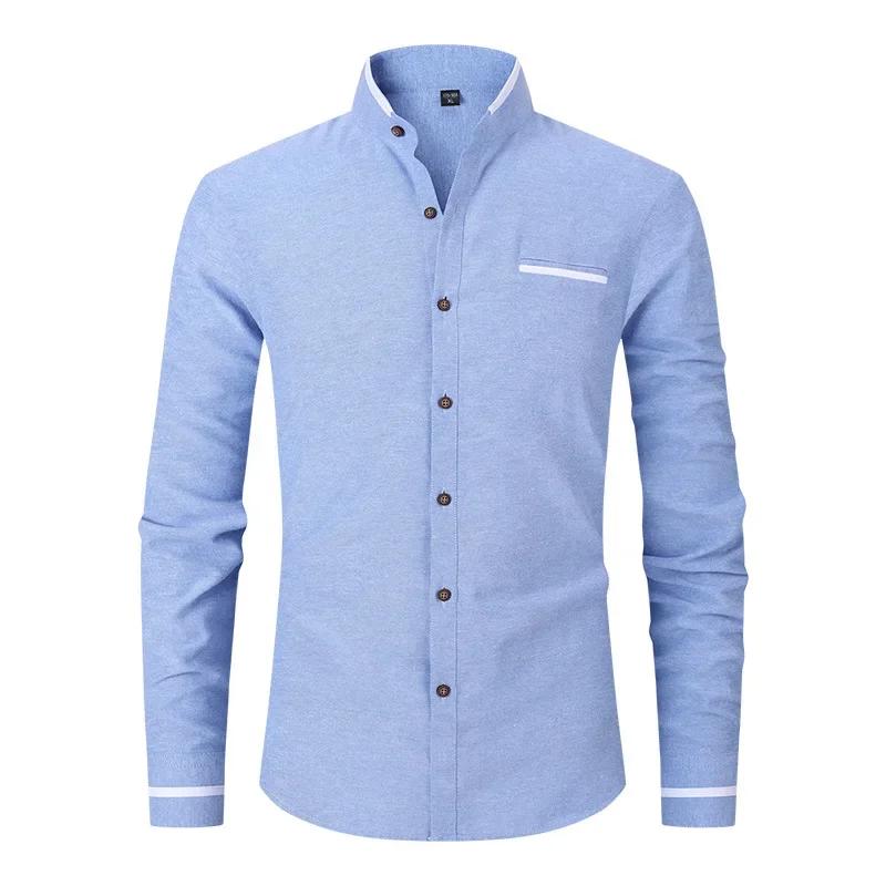 Men Shirt Long Sleeve Stand Oxford Business Dress Casual Shirts Slim Fit Brand Weeding Shirt White Blue Man Shirt 5XL
