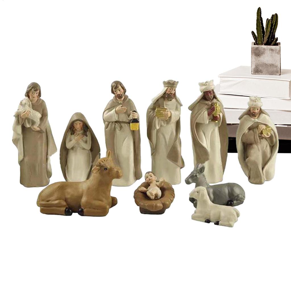 Christmas Nativity Figurines Resin Tabletop Nativity Scene Figures Small Christmas Figurines Decor for Living Room Bedroom Study