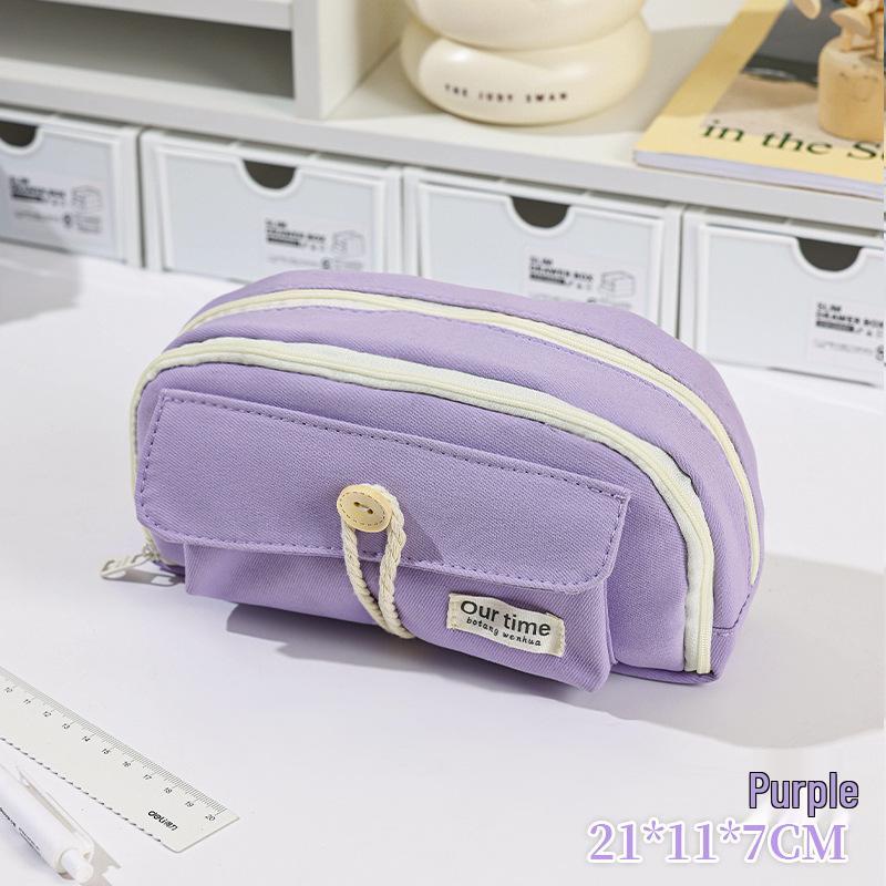 Korean Style Solid Color Canvas Pencil Case - Perfect for Students