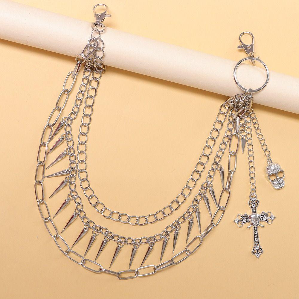 Metal Punk Belt Chain Gothic Tassel Jeans Chain Retro Skull Waist Chain  Male