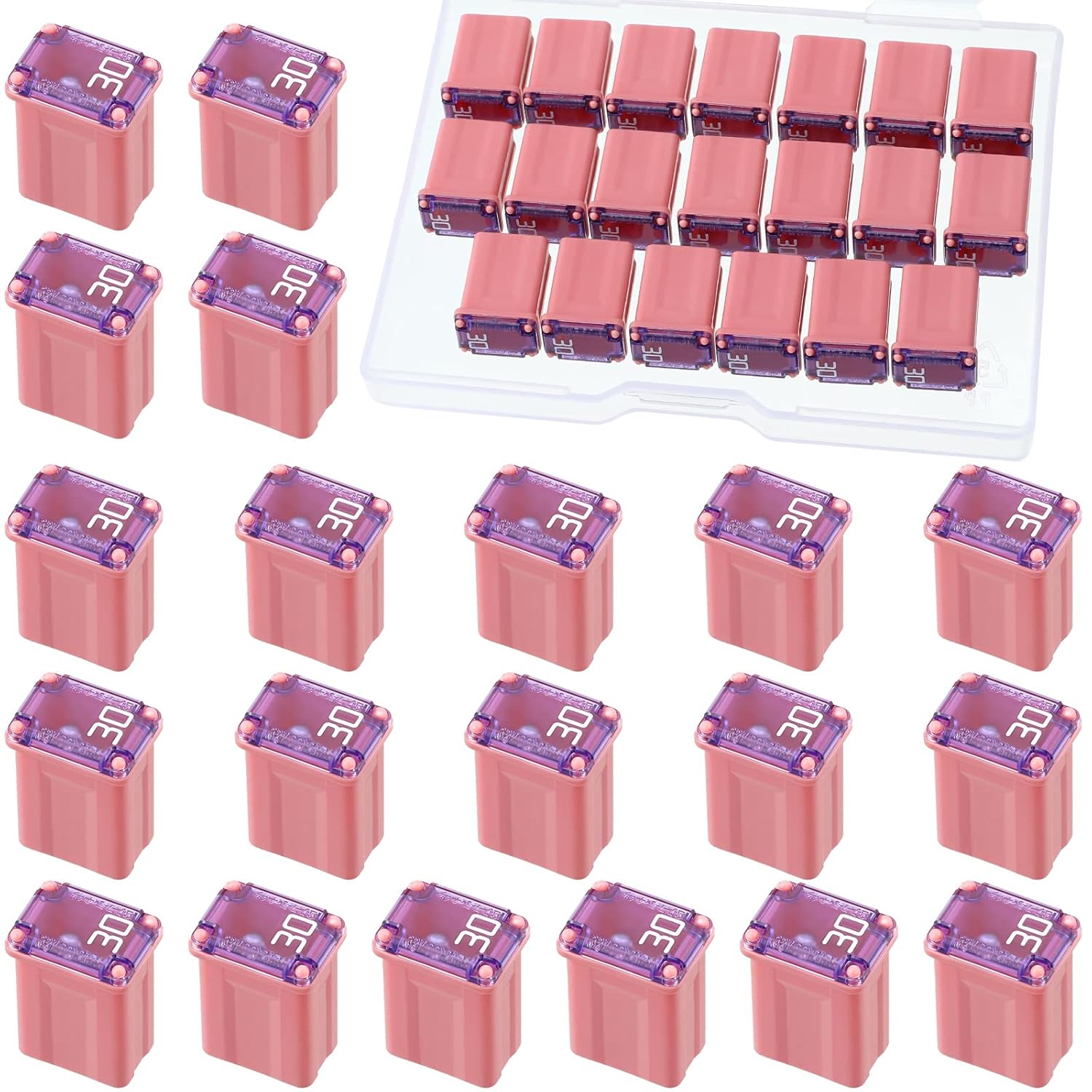 Moukeren 20 Pieces 608830 30 Amp Micro Cartridge Fuses Slow Blow FMM Mcase Type Fuses Micro Female Fuse