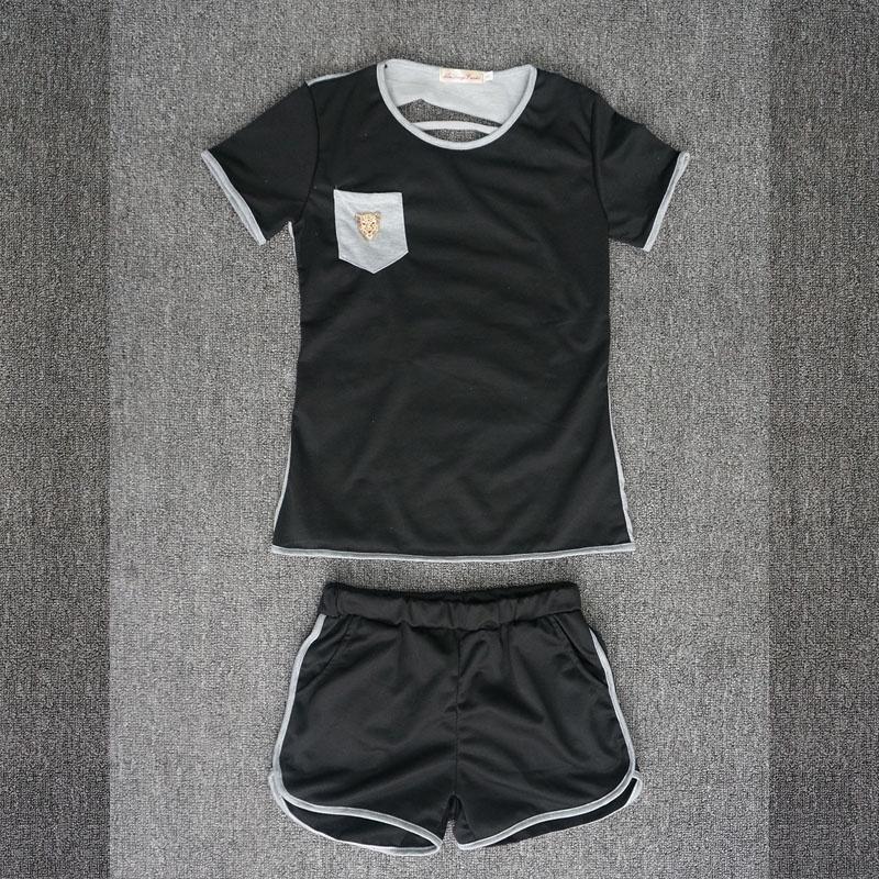 Women Sexy Short Sleeve Sportwear Top Pants Tacksuit Sets Jumpsuit T-shirt In Premium Cotton
