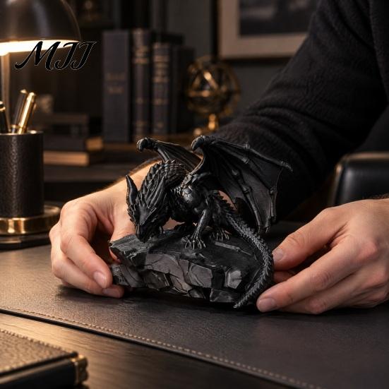 Handmade Look PLA Craft 3D Printed Rock Dragon Statue, Fantasy Figurine, Gothic Desktop Office Decoration for Style Bookshelf Decor, Collectible