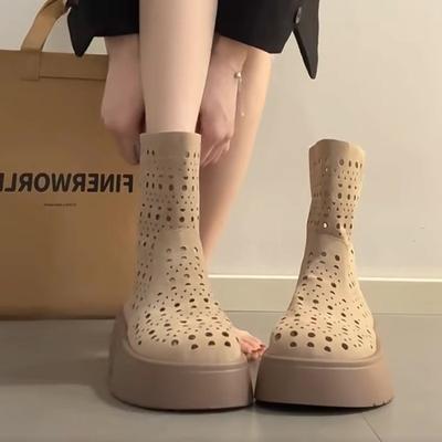 Botines Cortos Transpirables Huecos de Verano para Mujer Planos Casuales con Agujeros de Malla Botas Frescas Moda Botas de Caña Alta de Alta Calidad para Mujer Botas Mujer
