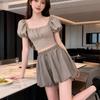 Summer Spicy Girl Slimming Puff Sleeve Set with High Waist Ice Silk Skirt Pants