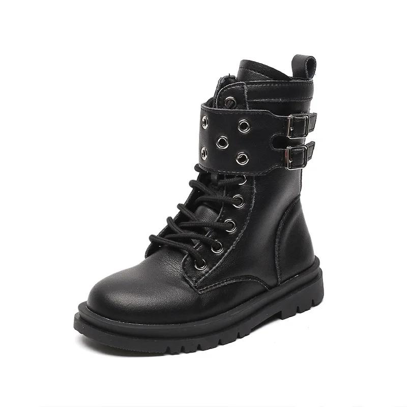 Girls Boots 2024 Autumn Winter Kids Fashion Boots Side Zipper with Metal Buckle Fashion Classic Children Rubber Boots Black New