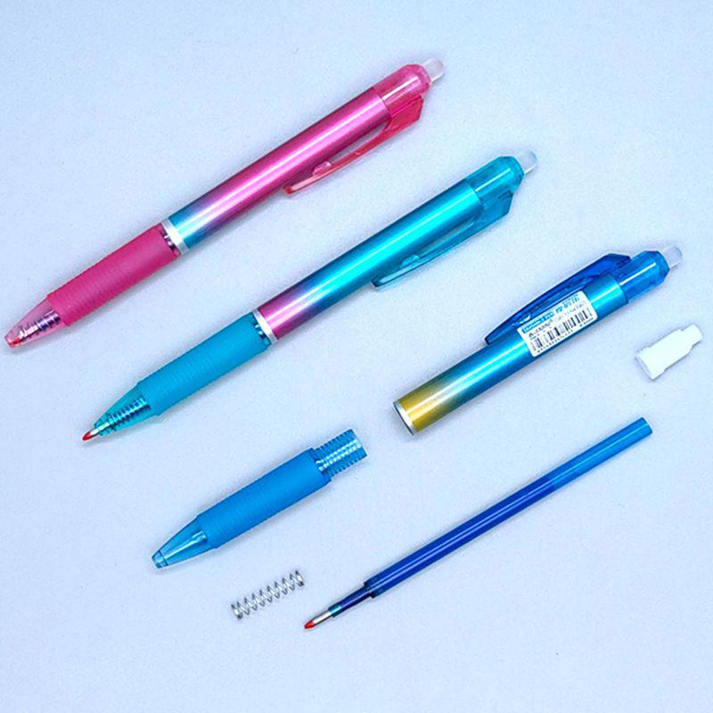 Penna cancellabile Mo Mo Le attivata a pressione, colore Inchiostro Orchidea, 0,5 mm, Blu Cristallo con Nero Carbone, Retrattile per Studenti.