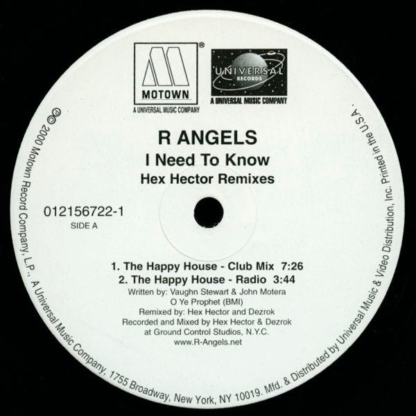 

12inch Record R ANGELS - I Need To Know (Hex Hector Remixes) 0121567221 Motown 2000 US Dance & Electronica Used