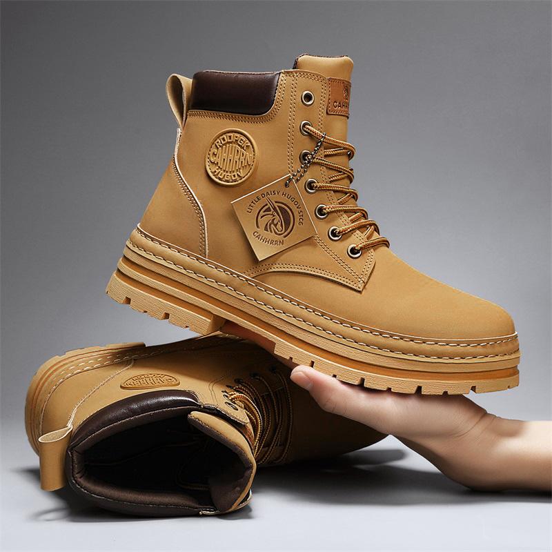 Fashion Yellow Boots Leather Chelsea Ankle Boots Shoes for Men With Free Shipping Autumn Men Bottines Chelsea Lace Up Leather Boots Man