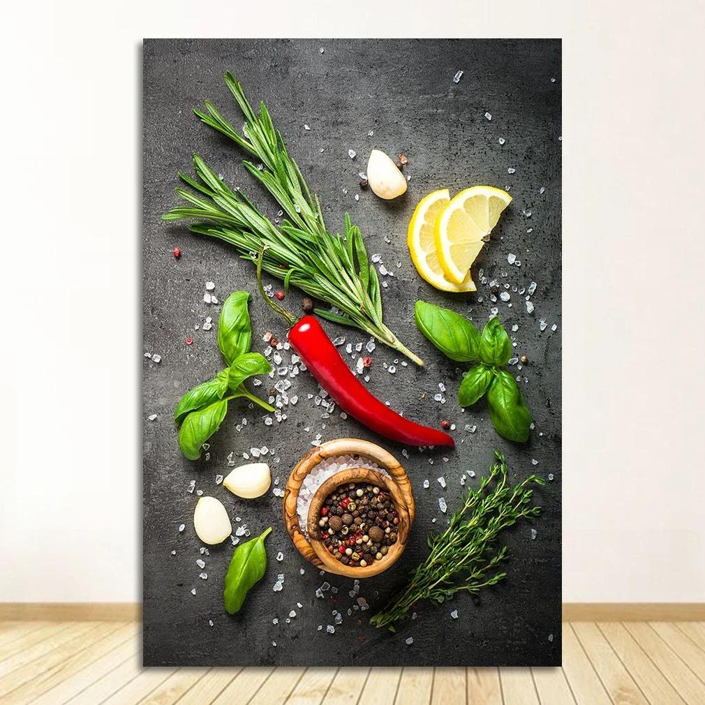 Scandinavian Minimalist Wall Art Kitchen Theme Mixed Herbs and Spices HD Canvas Poster Prints Home Bedroom Living Room Decor