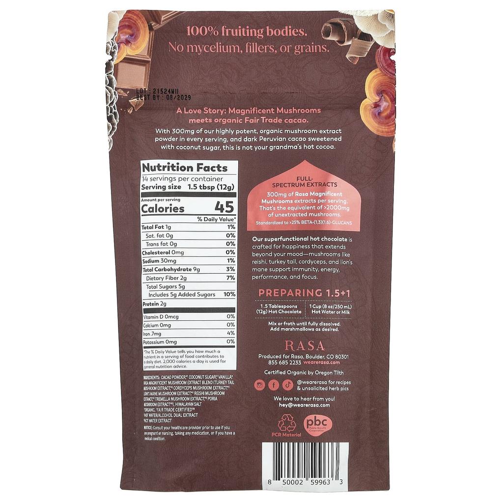 Rasa, Magnificent Mushroom, Hot Chocolate, 5.93 Oz (168 G)