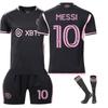 Miami Messi Set Sportivo per Bambini Poliestere Nero Manica Corta Pantaloncini Kit Allenamento Calcio