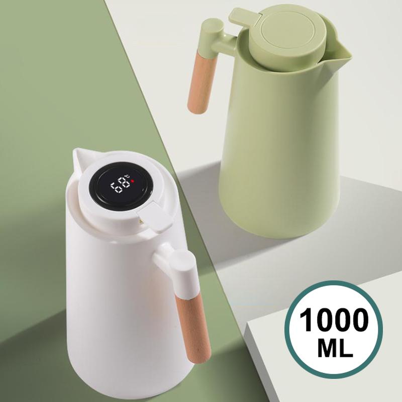 1000Ml Thermos Bottle Nordic Thermos For Hot Water Intelligent Water Heater Kettle Jug Bottle Vacuum Flask Wooden Handle