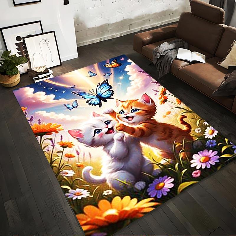 

Adorable Cats Playing Amid Flowers and Butterflies Carpet Design Suitable for use as an anti-slip for living room bedroom sofas 40x60cm( 15x23in )