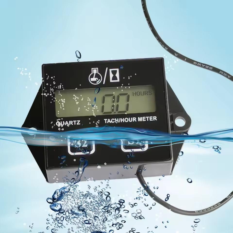 Digital Engine Tach Hour Meter LCD Display Tachometer Engine RPM Gauge Resettable Splashproof for Motorcycle Motor Stroke Engine