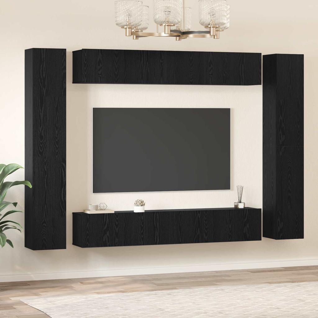 TV Cabinet Set 10 pcs Black Oak Effect Particleboard