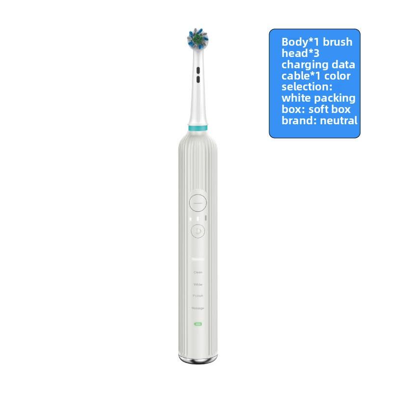 Rotating Electric Toothbrush Flat Replacement Long Battery Life Wireless Ultrasonic