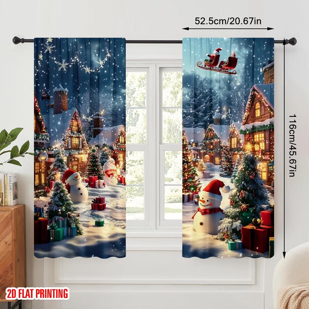 2pcs  2D plane printing Curtains&Window Treatment Christmas trees and snowmen (3) Versatile Polyester (without rod) Home Decor