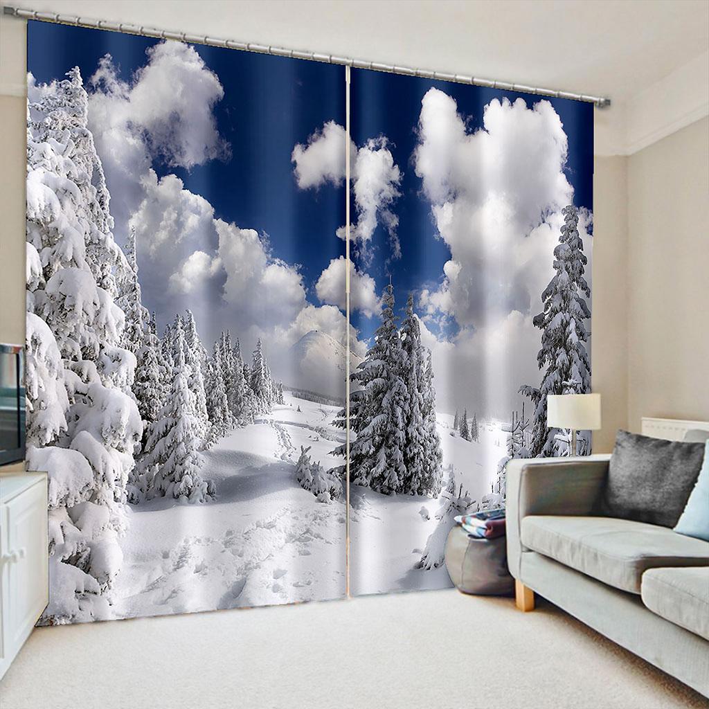2024 Nature Seaside Scenery 3D Landscape Modern Thin Cloud Window Curtains for Living Room Bedroom Decor 2 Pieces Free Shipping