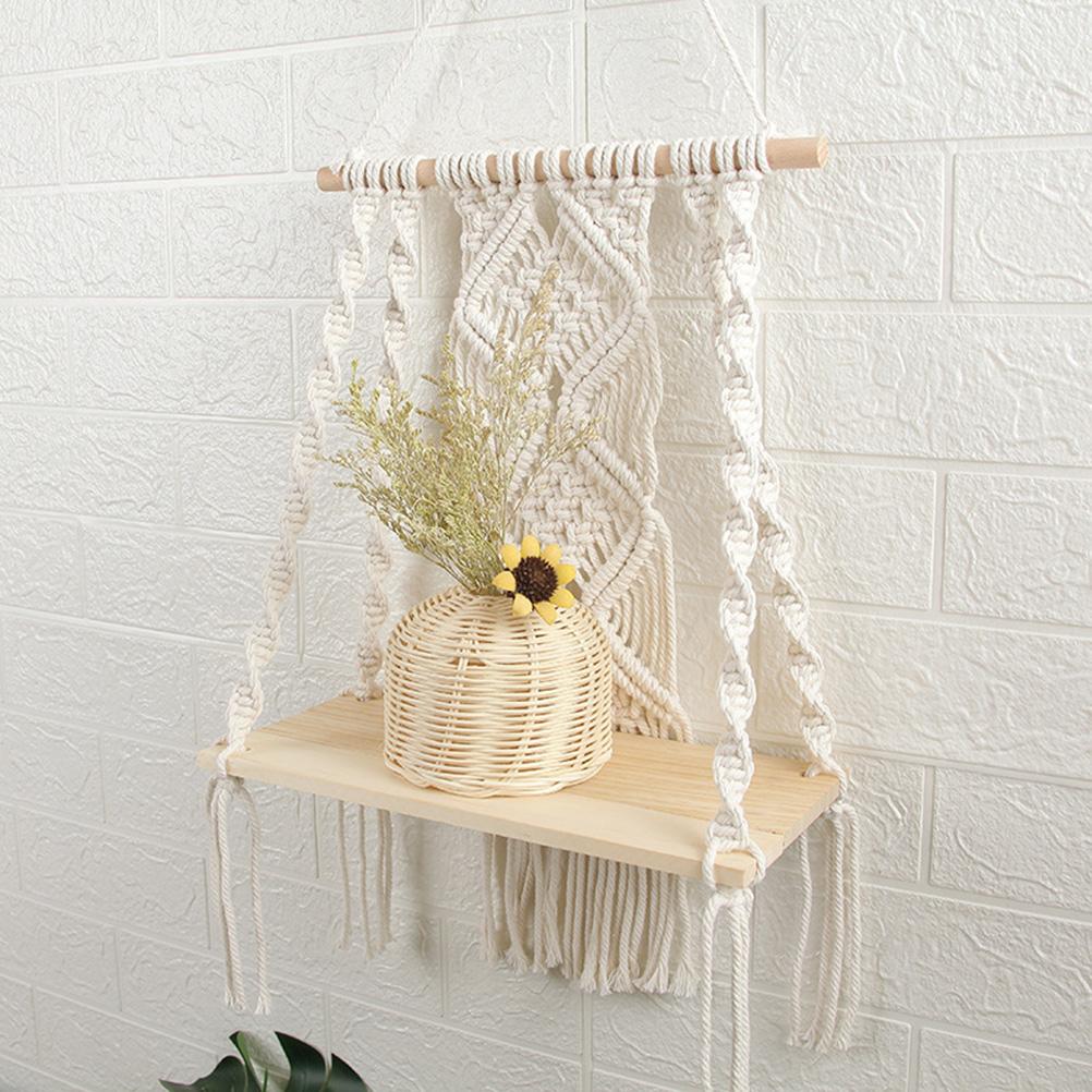 Boho Macrame Wall Hanging Shelf Macrame Wall Decor Woven Tassel Tapestry Wall Shelf Handmade Cotton