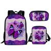 Hip Hop Youthful Purple Butterfly Moon 3D Print 3pcs/Set Student Travel bags Laptop Daypack Backpack Shoulder Bag Pencil Case