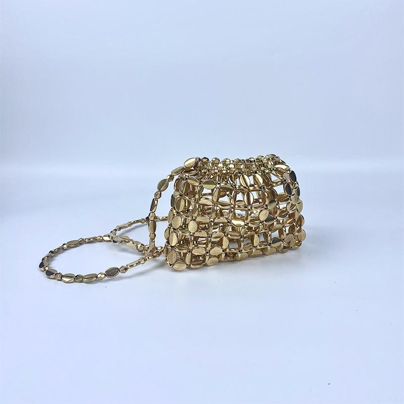 Women's Metallic Sequin Dumpling Bag, Handmade Beaded Woven Acrylic Crossbody Bag, Retro Shiny Shoulder Bag Phone Bag