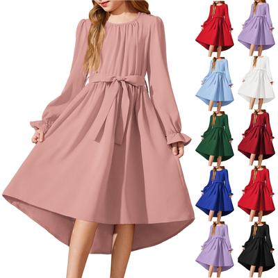 Vestido de Manga Larga para Niñas con Cinturón Vestido de Fiesta Semiformal