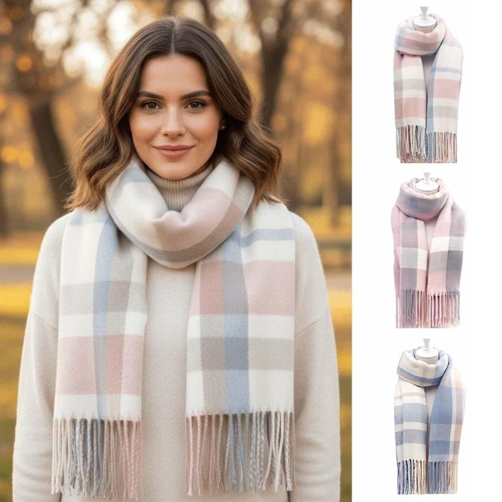 Cold-proof Classic Plaid Scarf Soft Long Neckscarf with Tassel Large Knitted Wool Scarf  Men