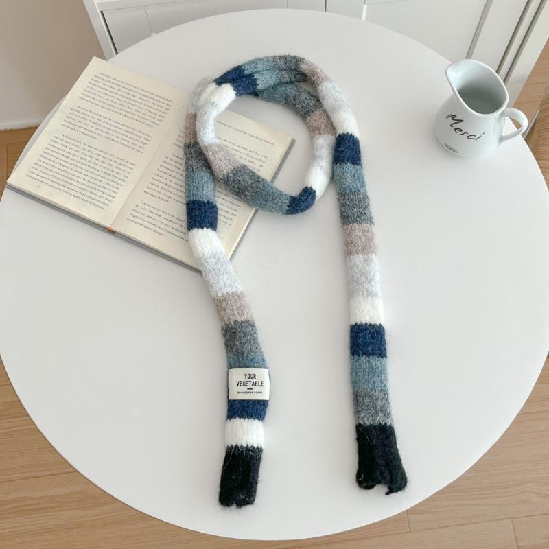 Women'S Thin Narrow Long Colorful Striped Scarf Autumn And Winter New Design Hot Girl All-Match Decorative Scarf