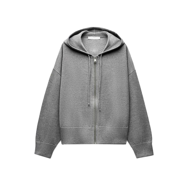 

Autumn New Women s Clothing Sports Style Zipper Knitting Normcore Comfortable Long Sleeve Hooded Sweatshirt 5536001 Grey L