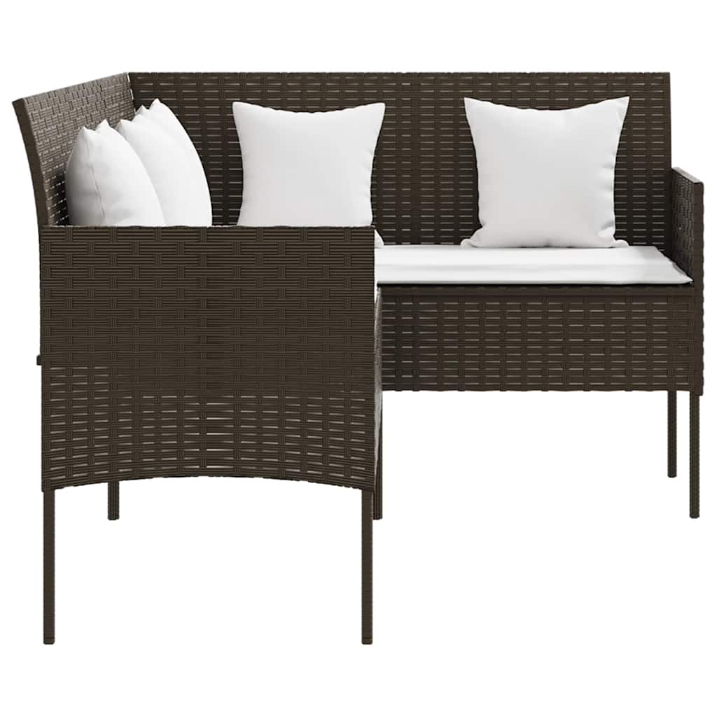 5 Piece L Shaped Sofa Set with Cushions Poly Rattan Brown