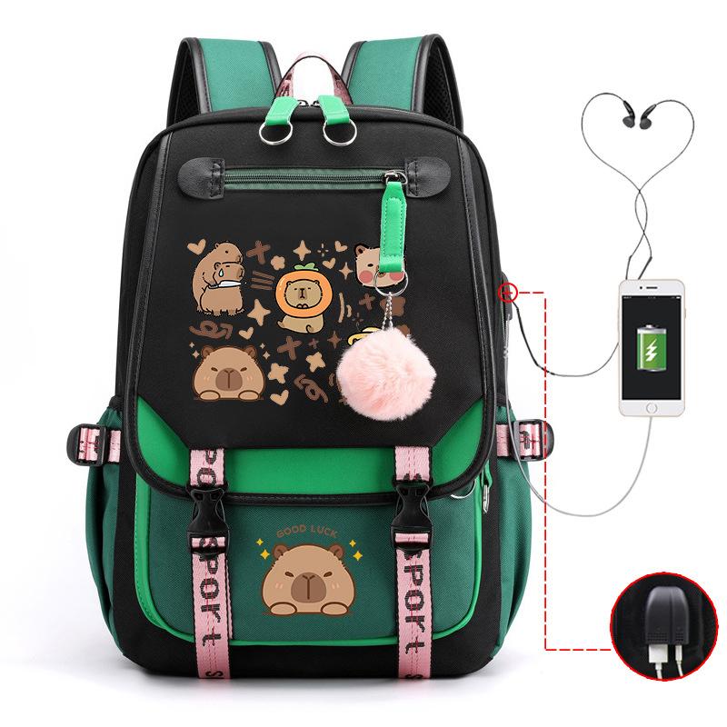 Fashion Trend Kapibara Leisure Burden Reduction Travel Bag Multifunctional Large Capacity USB Student School Bag