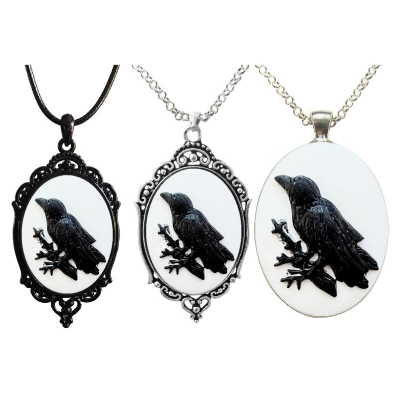 Gothic Crow Raven Charm Necklace Crow Pendant Necklace Mystic Witch Jewelry Gift Rope Chain Goth Crow Choker Unisex